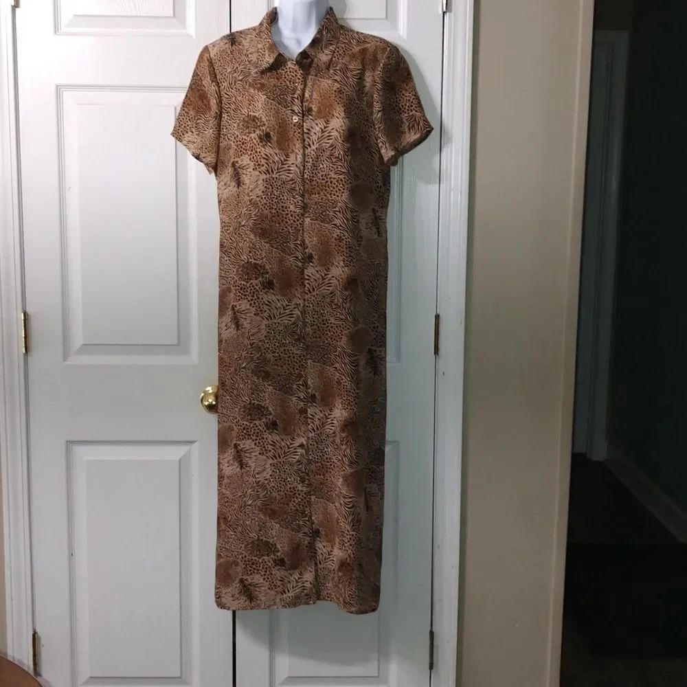 Sag Harbor Dress Petites Animal Print button down midi dress Sz 16P